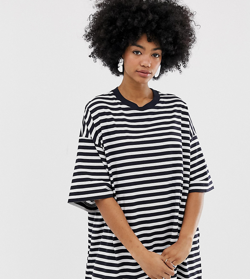 Weekday huge t shirt dress in navy and white stripe