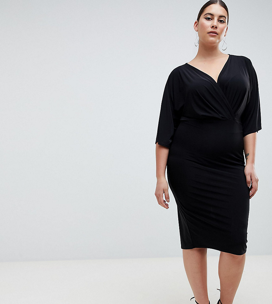 Outrageous Fortune plus knot front jersey midi dress in black