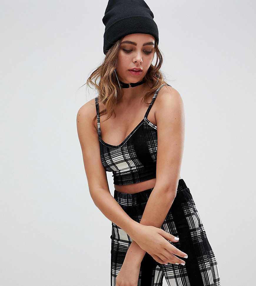 One Above Another cami crop top in velvet check co-ord