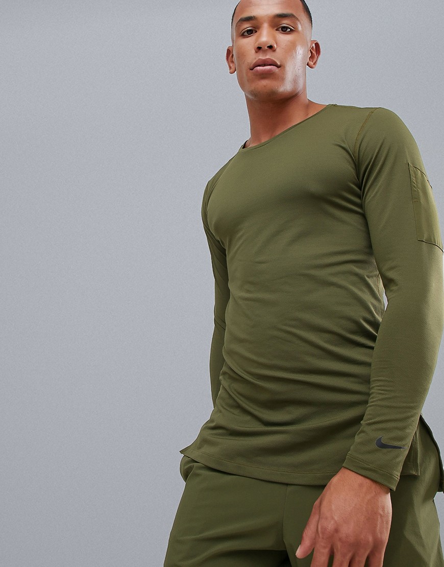 Nike Training utility long sleeved top in khaki aa1587-396