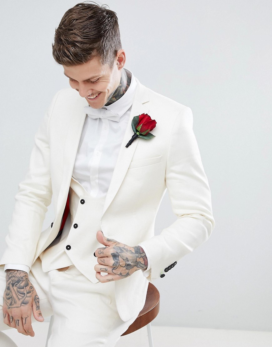 Twisted Tailor wedding super skinny suit jacket in cream linen