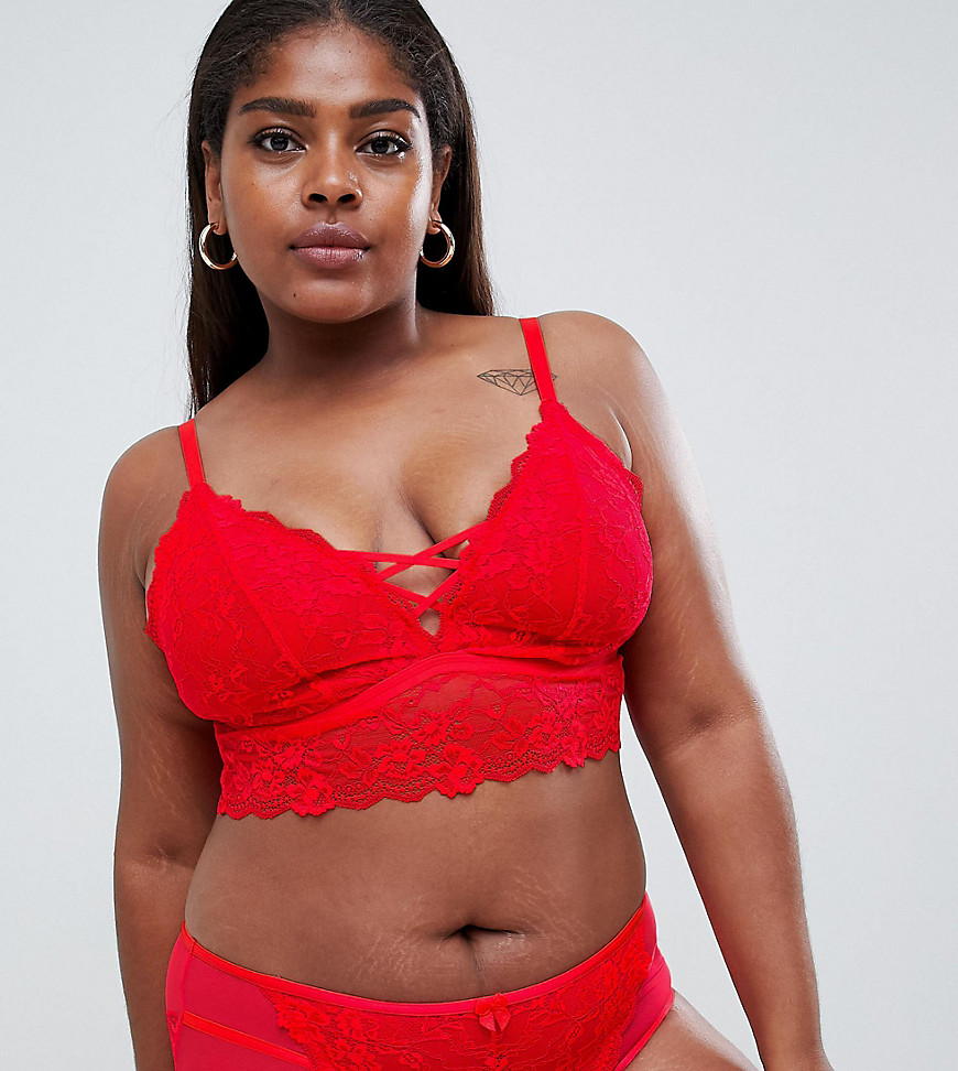 New Look Curve Cotton Longline Bralet - Bright red