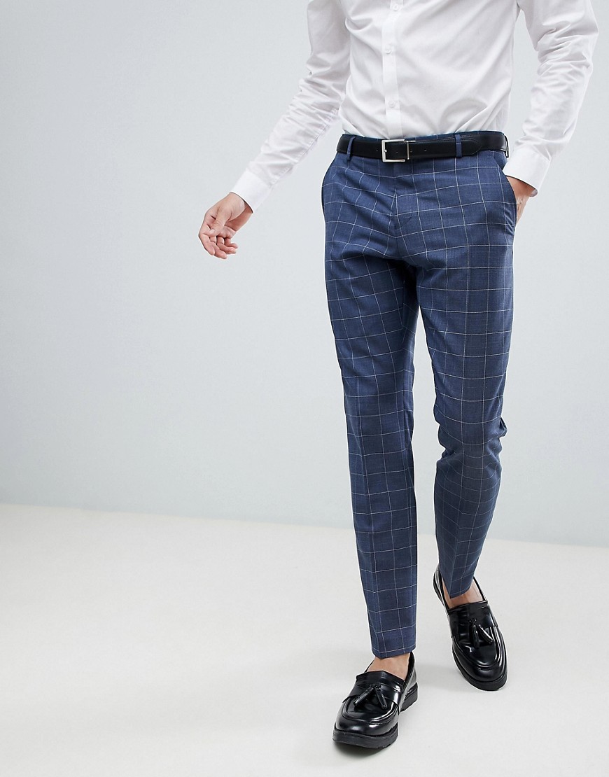 Selected Homme Slim Suit Trouser In Blue Window Pane Check
