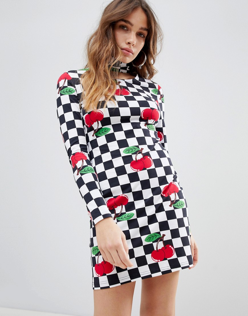 House Of Holland Cherry Checkerboard Bodycon Dress