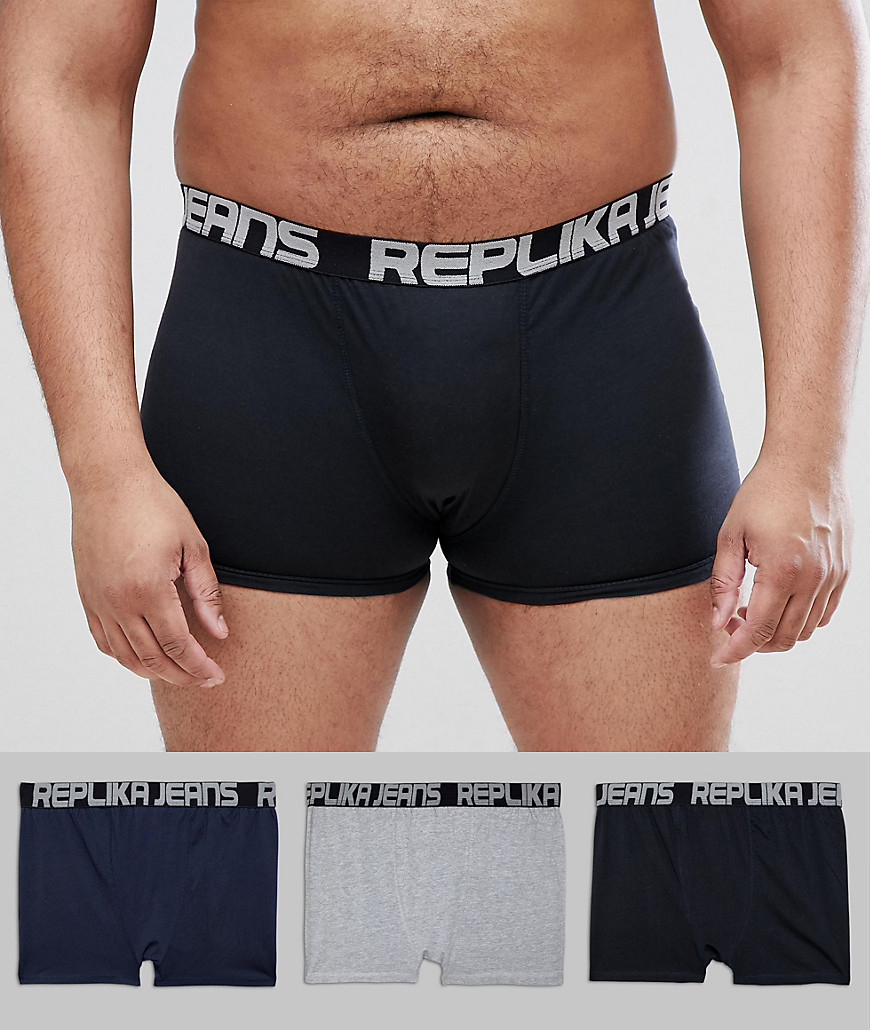 Replika Plus Size 3 Pack Trunks In 100% Cotton