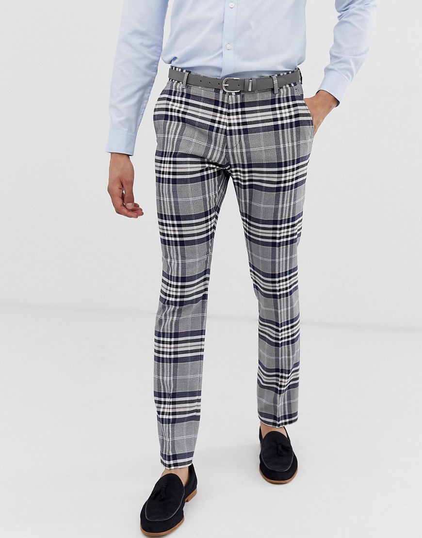 Selected Homme slim fit smart trousers in white check