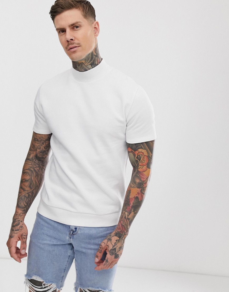 Asos Design Short Sleeve Turtleneck Sweatshirt In White - White | ModeSens