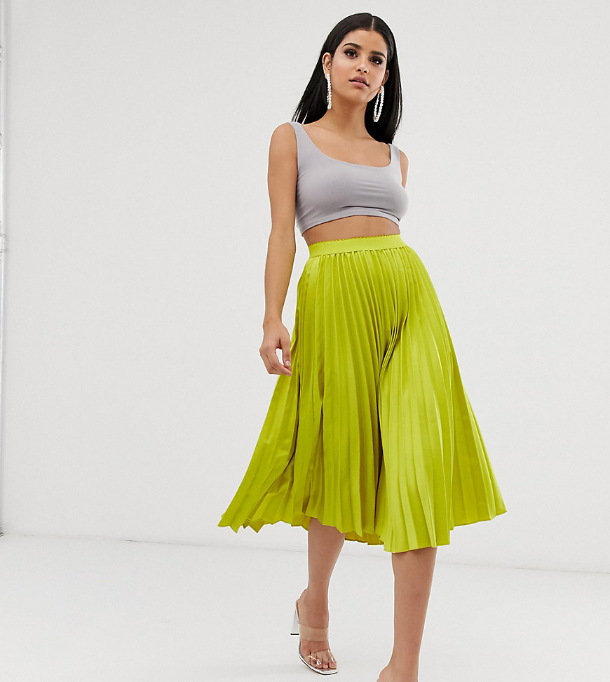 Outrageous Fortune Tall pleated midi skirt in lime