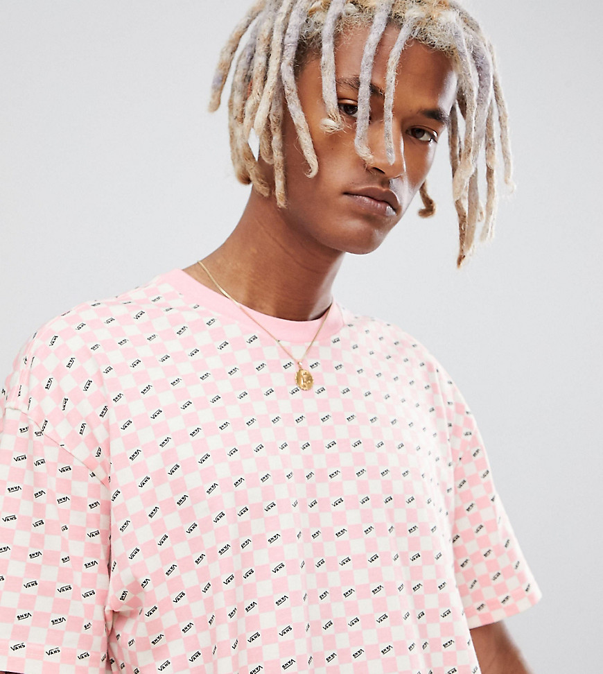 Vans checkerboard t-shirt in pink Exclusive at ASOS