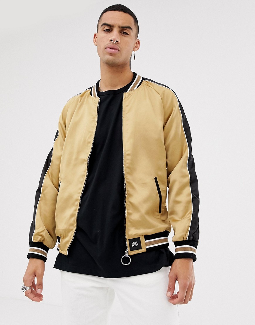 Sixth June satin bomber in gold with side stripe - Gold