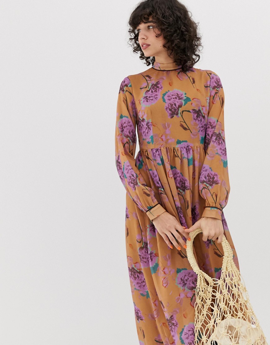 Lost Ink maxi smock dress in bright floral print