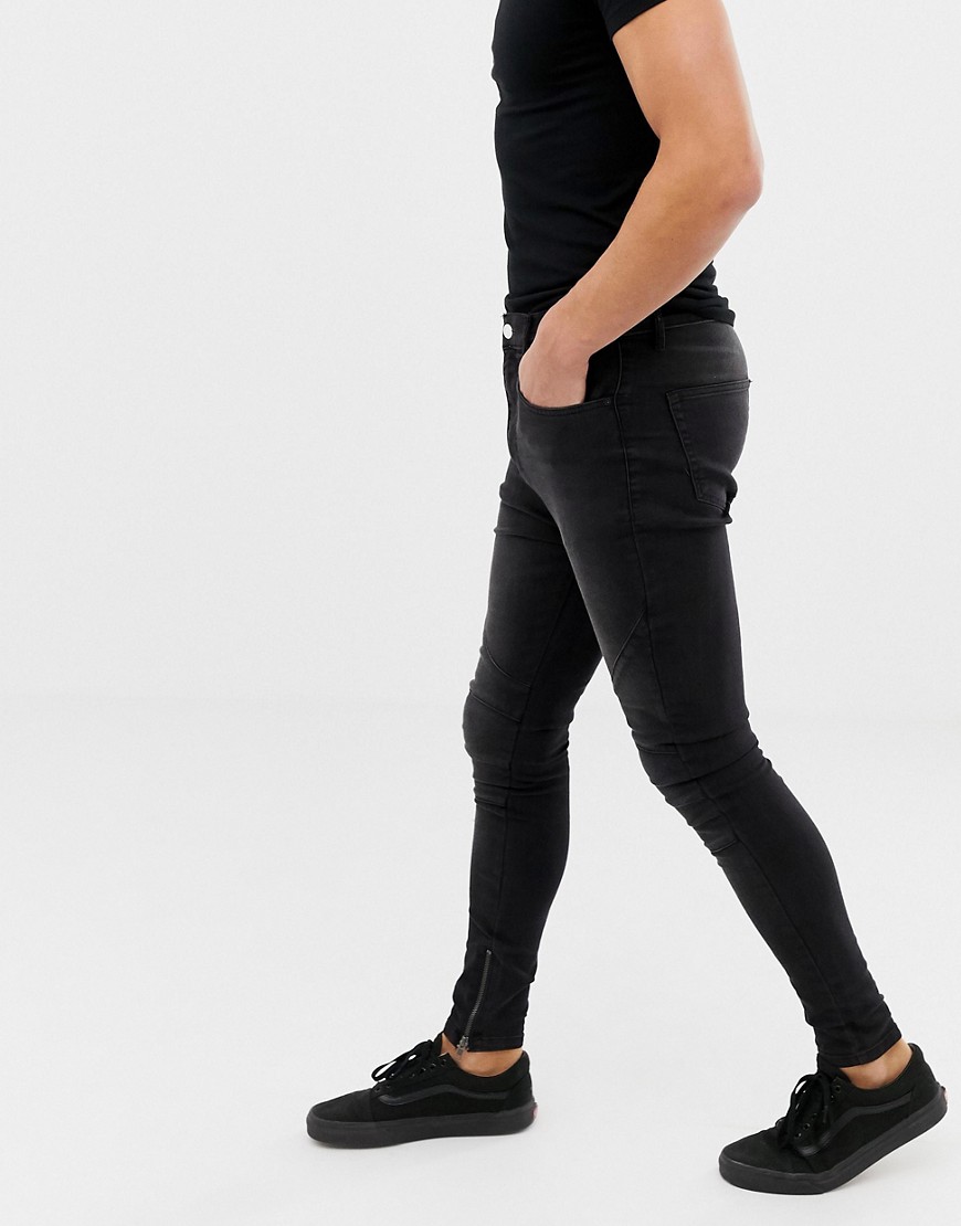 Religion drop crotch super skinny fit jeans with panelling in black wash