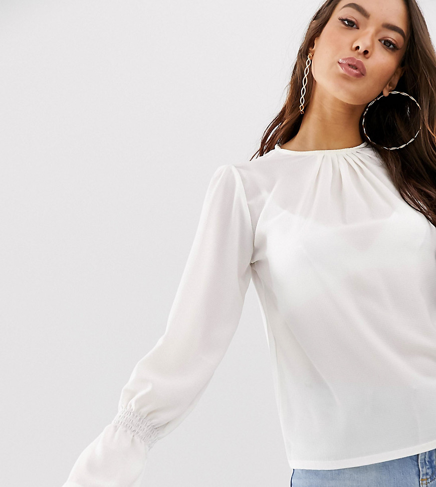 Boohoo pleat front blouse with cuff detail in white