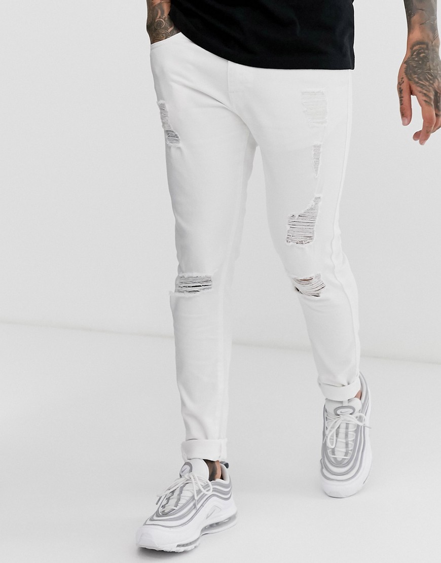 APT destroyer ripped jeans in white super skinny fit