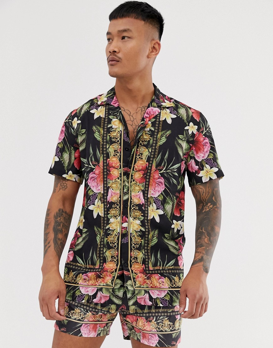 Good For Nothing co-ord revere collar shirt in floral print with baroque taping