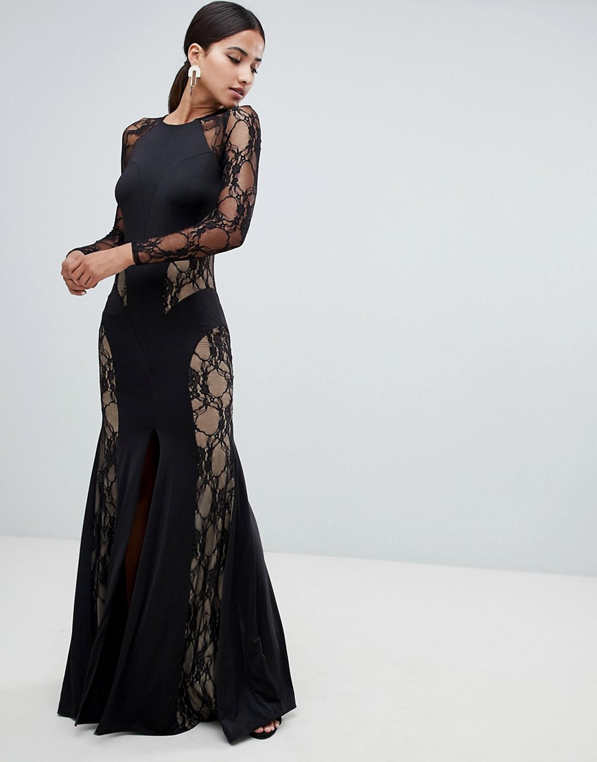 Forever Unique Lace Panelled Maxi Dress - Black