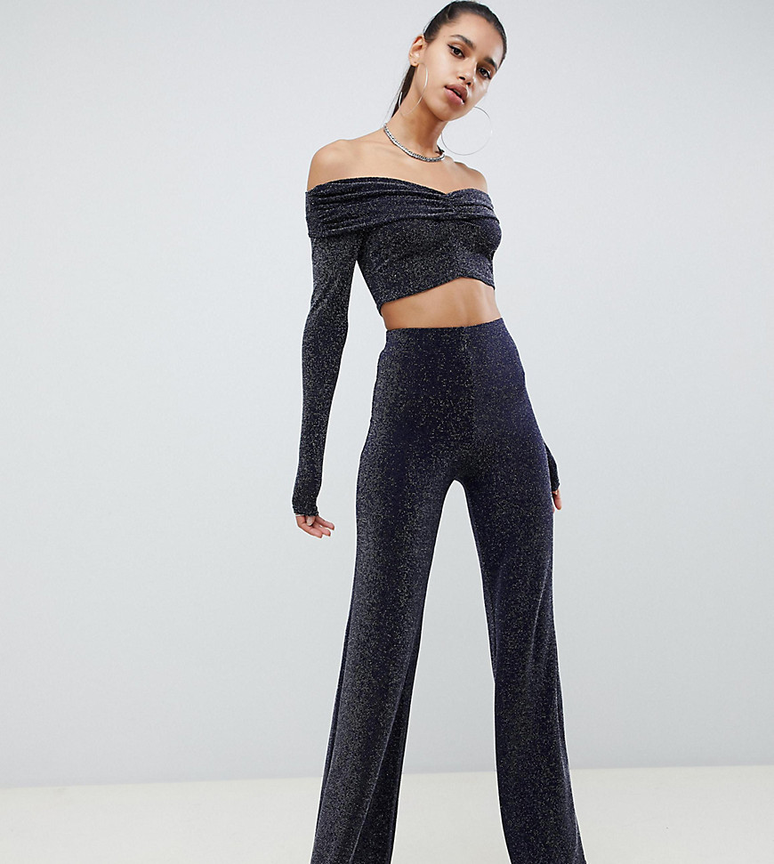 Missguided bardot glitter co ord crop top in navy
