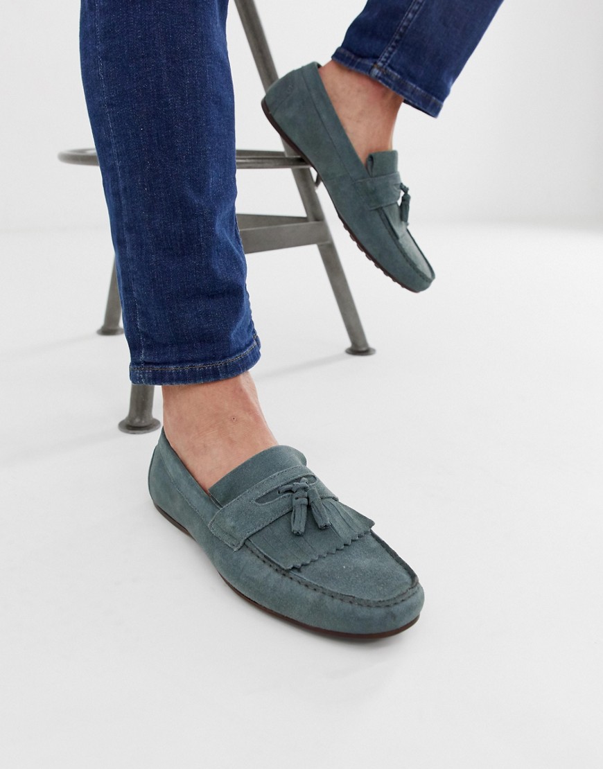Asos Design Driving Shoes In Blue Suede
