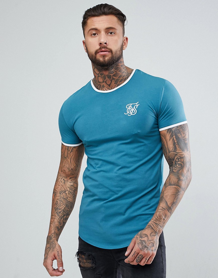 SikSilk Muscle Ringer T-Shirt In Teal Blue - Blue