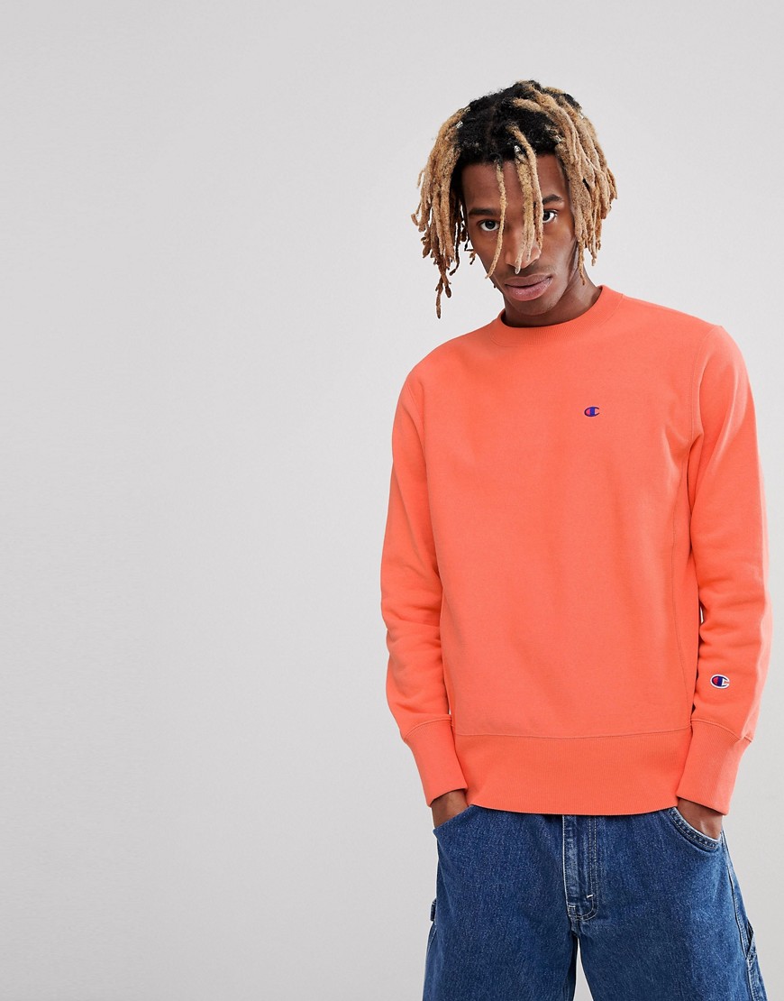 CHAMPION REVERSE WEAVE SWEATSHIRT WITH SMALL LOGO IN CORAL - PINK,210965