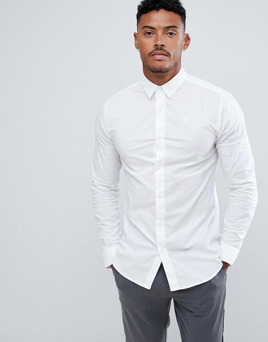 SikSilk long sleeve muscle fit shirt in white