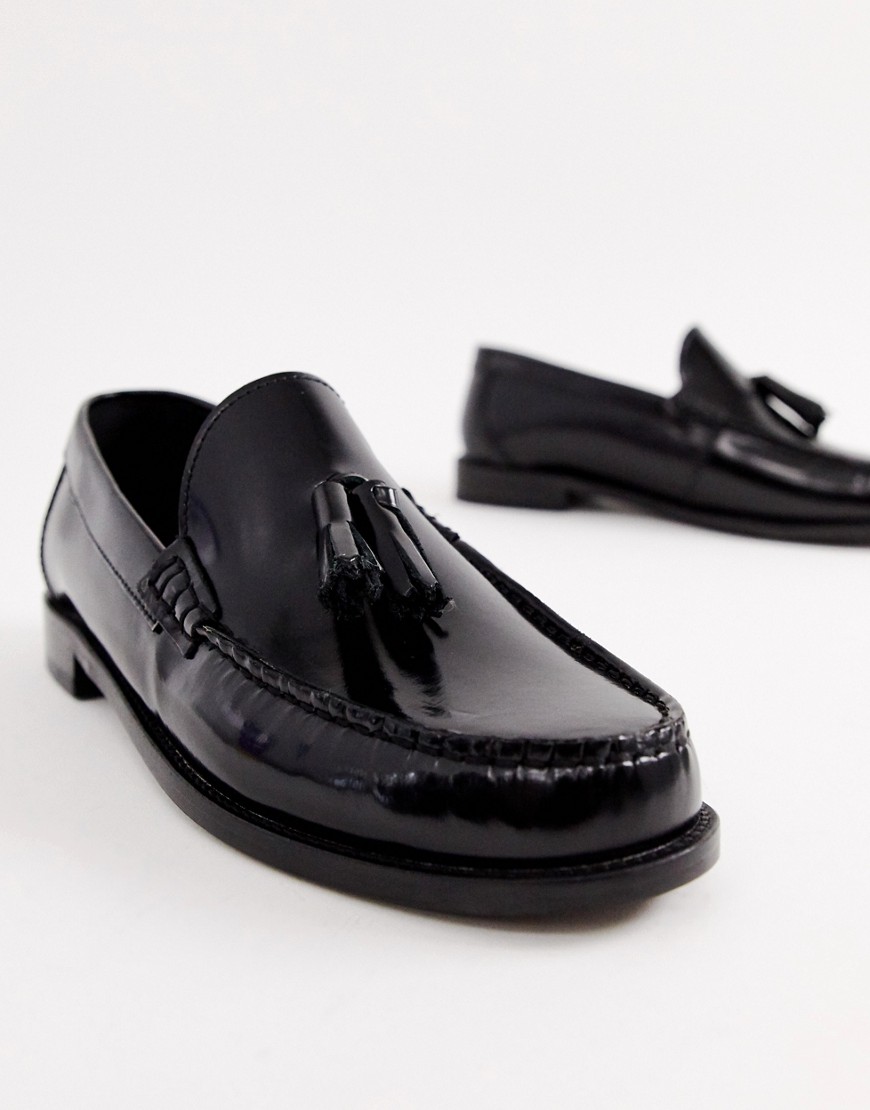 Base London Chime tassel loafers in high shine black