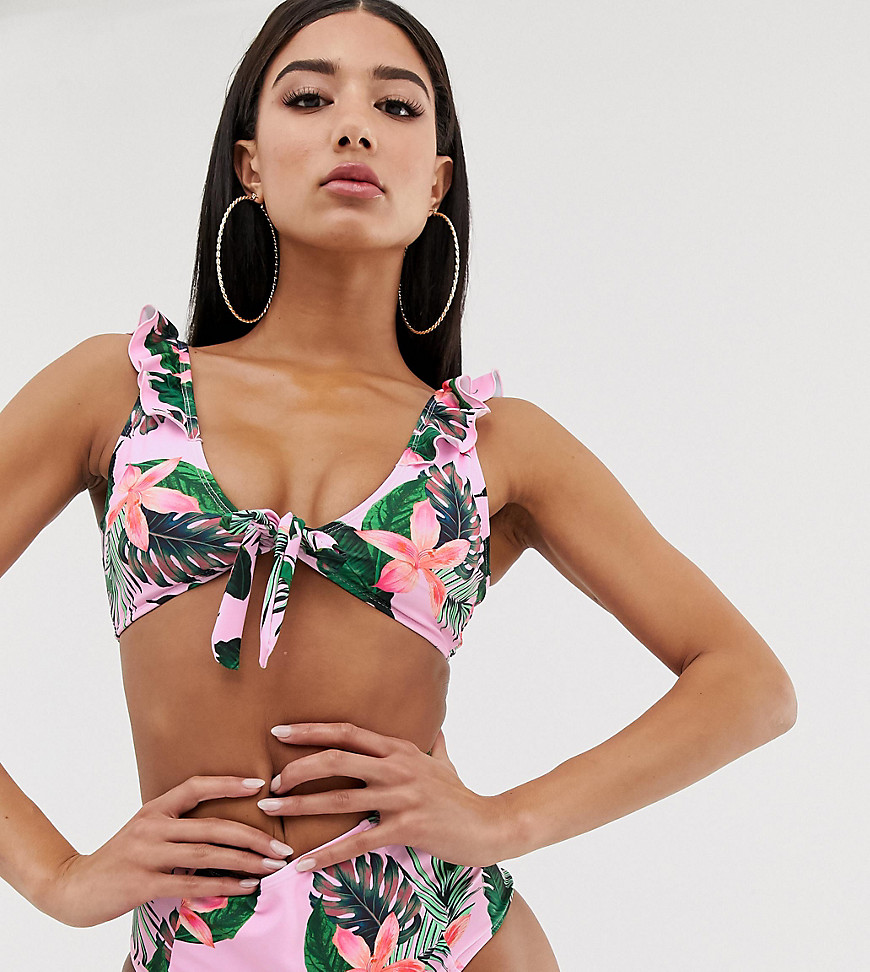 Missguided mix and match floral tie bikini top in multi