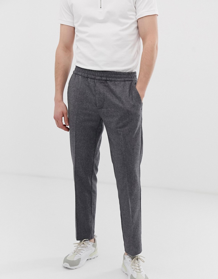 Kiomi slim wool trousers with elastic waist in grey