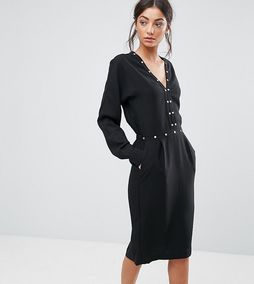 Y.A.S Tall Long Sleeve Dress With Hardwear Detail - Black