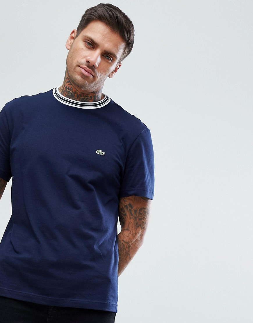 Lacoste Tipped Ringer T-Shirt In Navy - 166