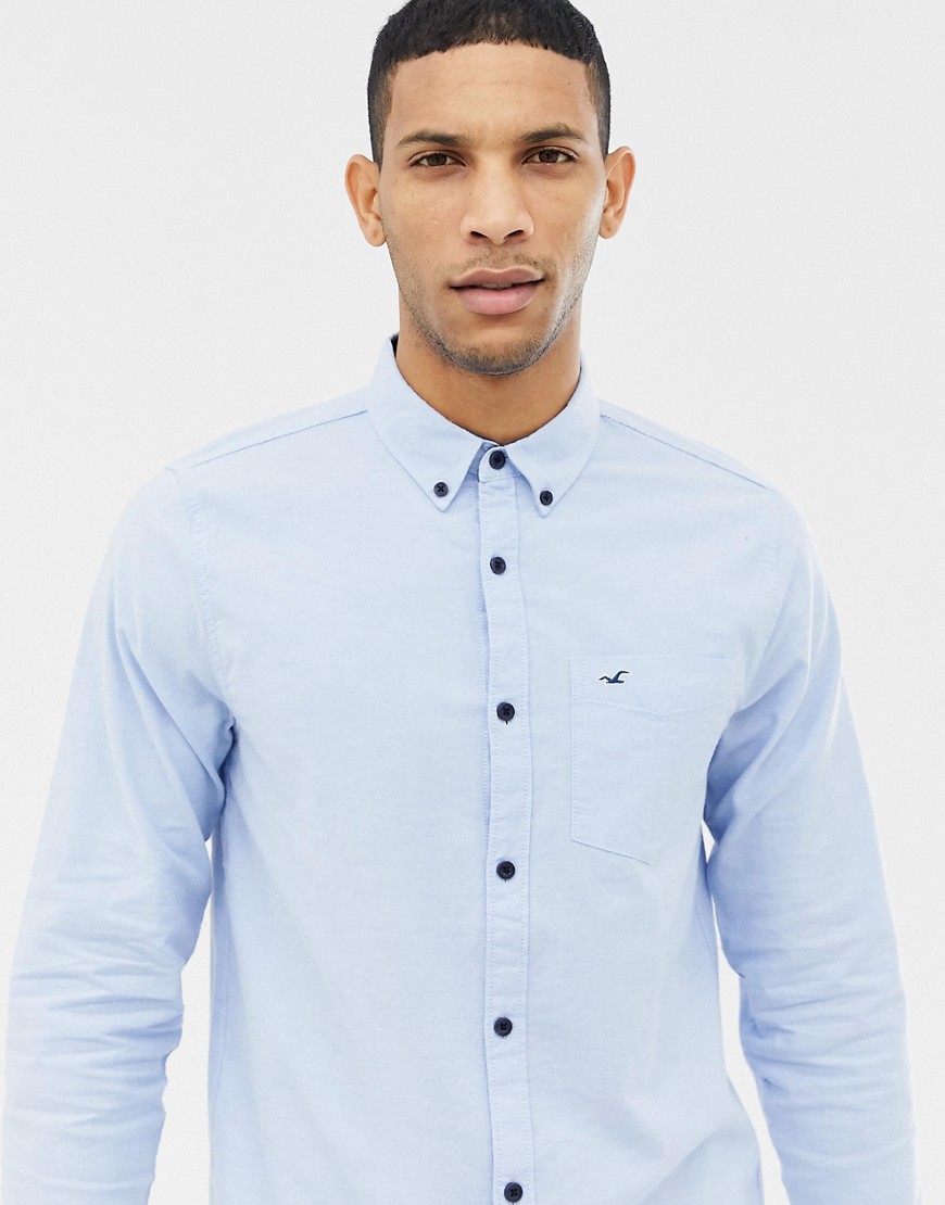 Hollister icon logo button down oxford shirt slim fit in light blue