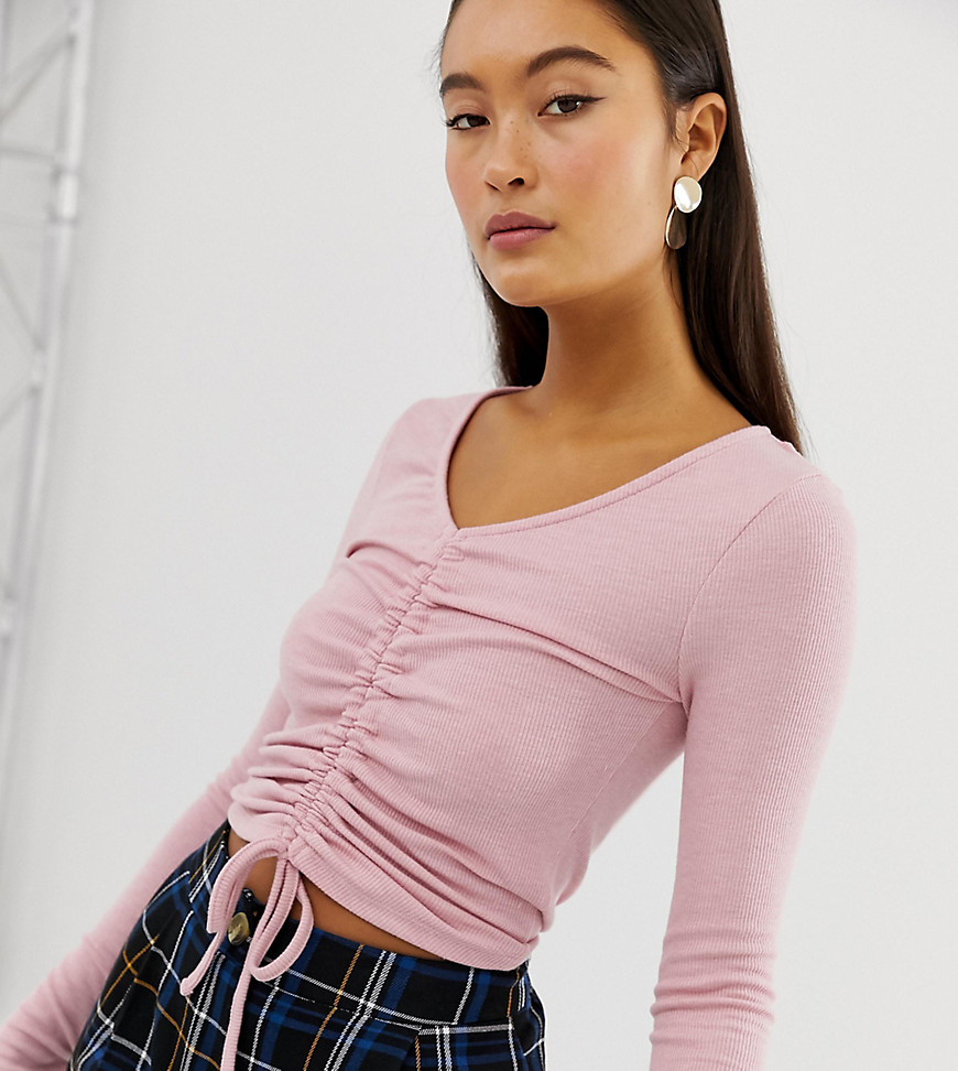 New Look crop top with gathered front in pink