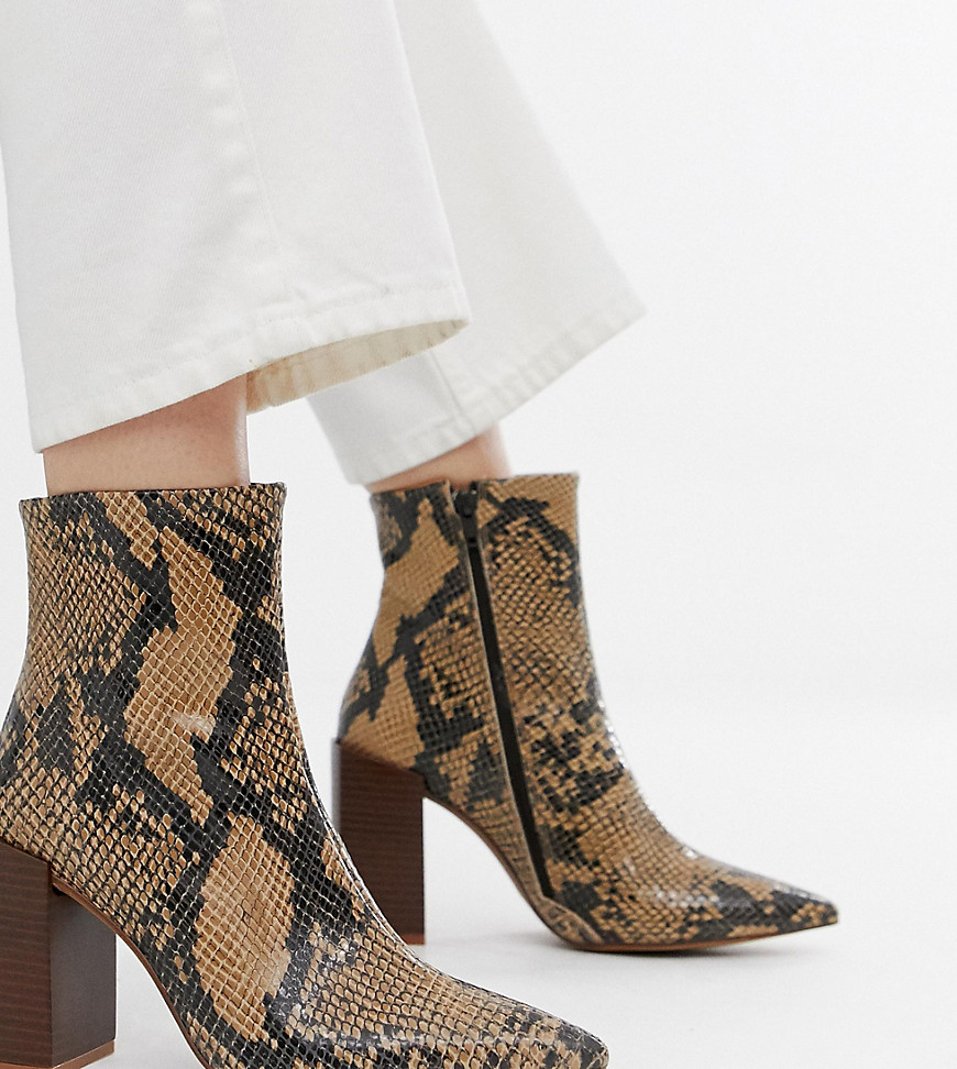 Depp wide fit leather snake block heeled boots