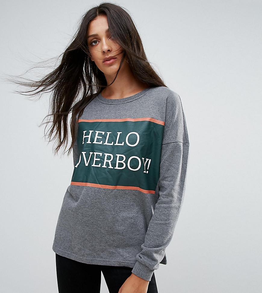 Noisy May Tall Slogan Sweater - Medium grey melange