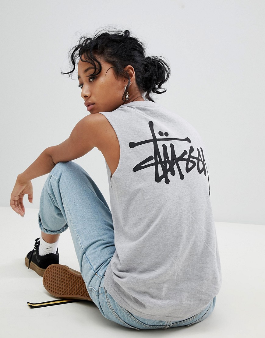 Stussy Vest With Logo In Relaxed Fit - Grey heather