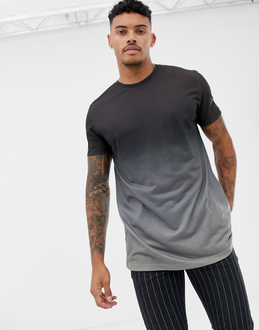 ASOS DESIGN relaxed longline t-shirt in subtle dip dye in grey