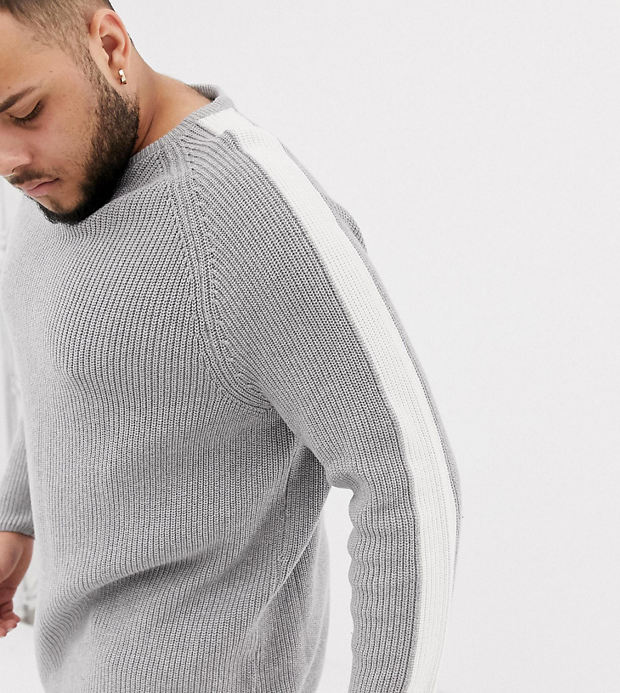Tom Tailor Plus knitted jumper with side stripe in grey