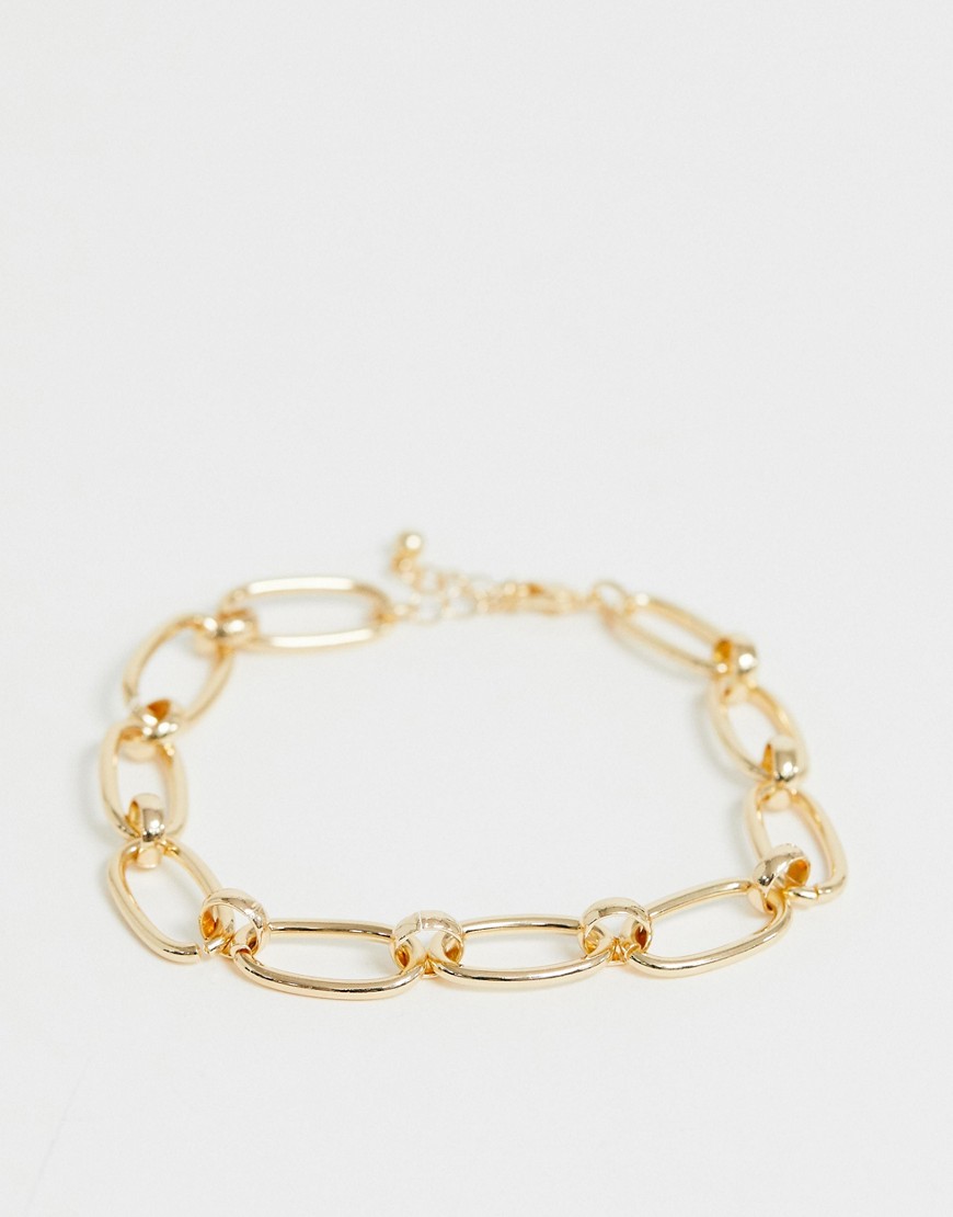 Asos Design Anklet In Open Link Hardware Chain In Gold - Gold