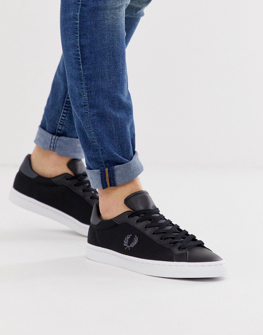 Fred Perry leather mesh trainers in black