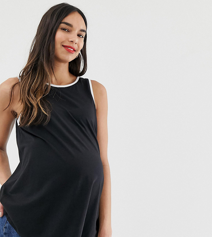 ASOS DESIGN Maternity swing vest with tipping in black