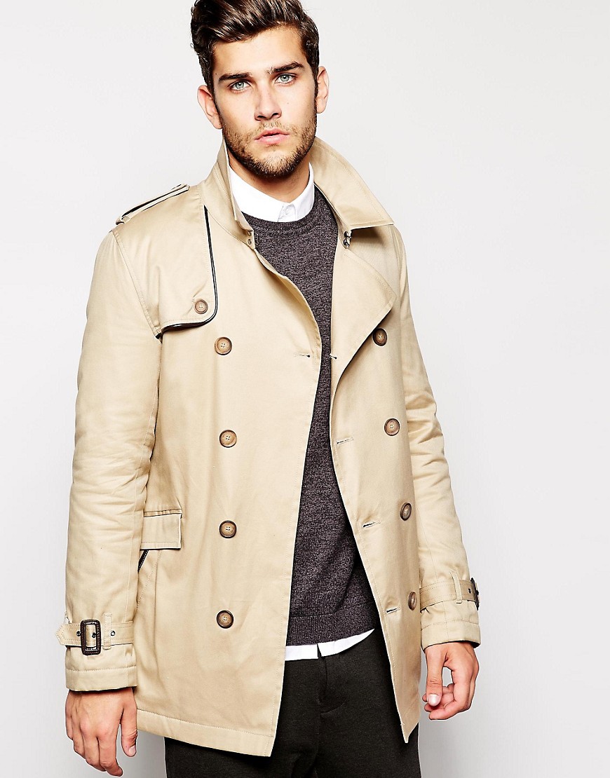 ASOS | ASOS Trench Coat With Belt In Stone at ASOS