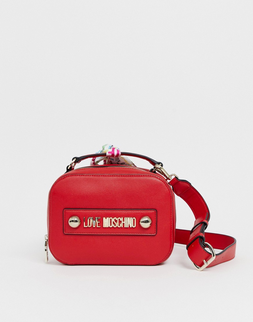 Love Moschino mini logo bag in red with detatchable scarf
