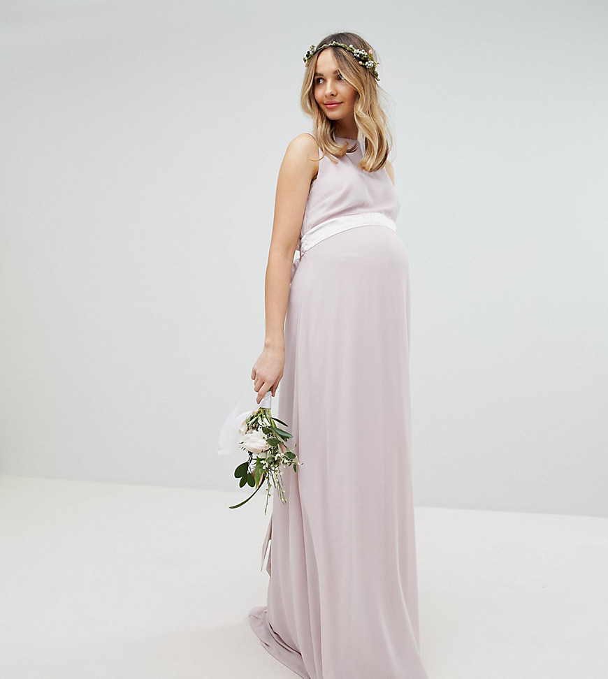 TFNC Maternity wedding sateen bow back maxi dress
