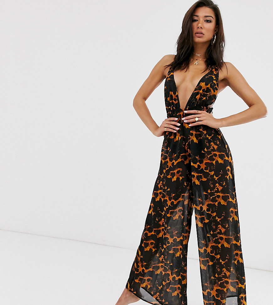 Candypants Exclusive wide leg beach jumpsuit in animal