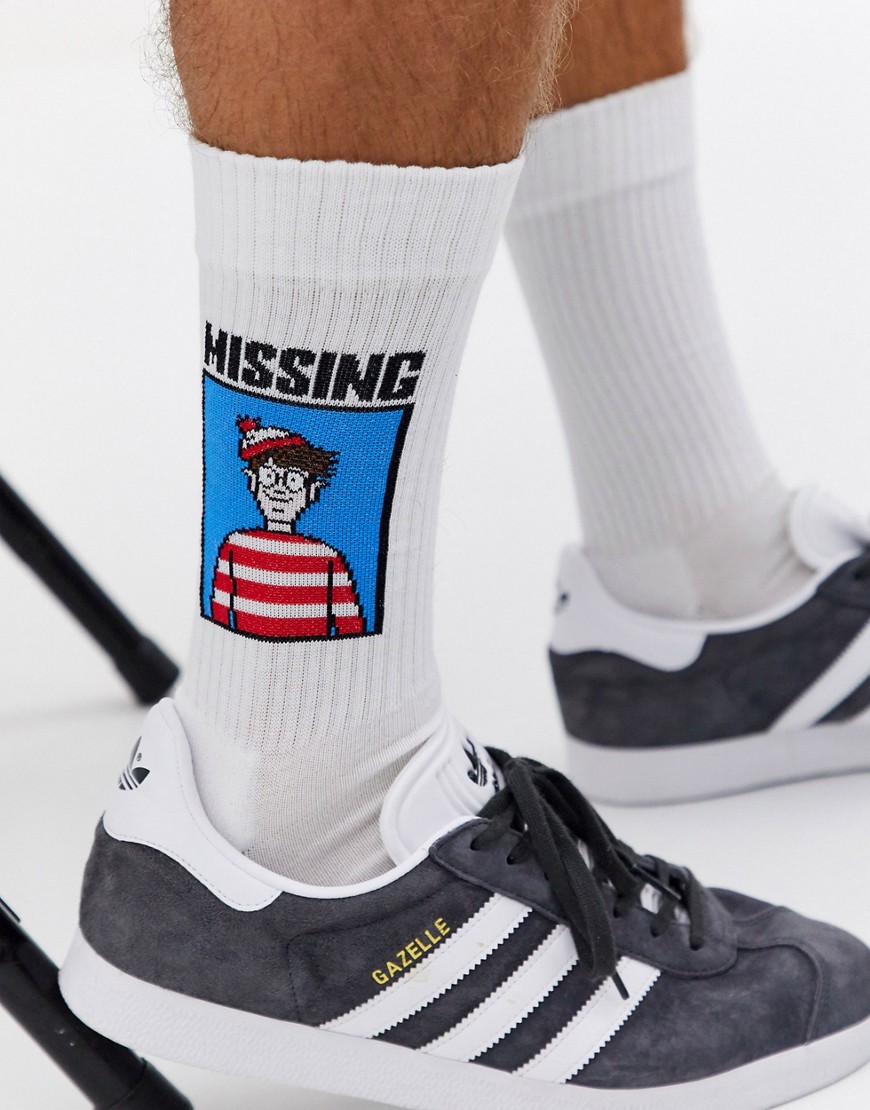 ASOS DESIGN sports sock with Where's Wally Missing design