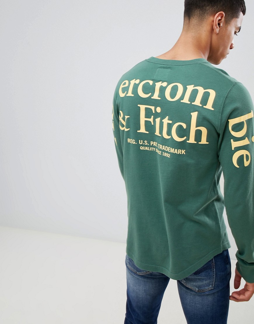 Abercrombie & Fitch pocket logo back & sleeve print long sleeve top in green - Green