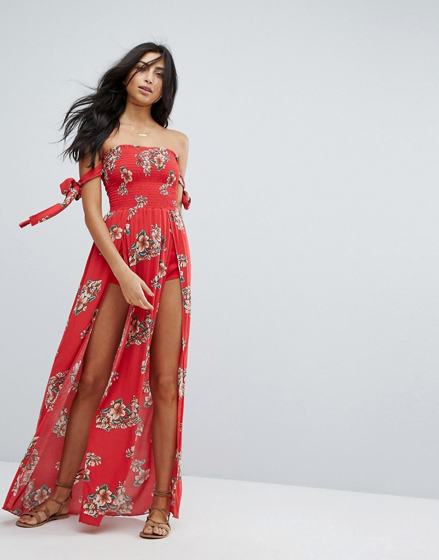Пляжное платье макси с цветочным принтом Surf Gypsy - Красный 