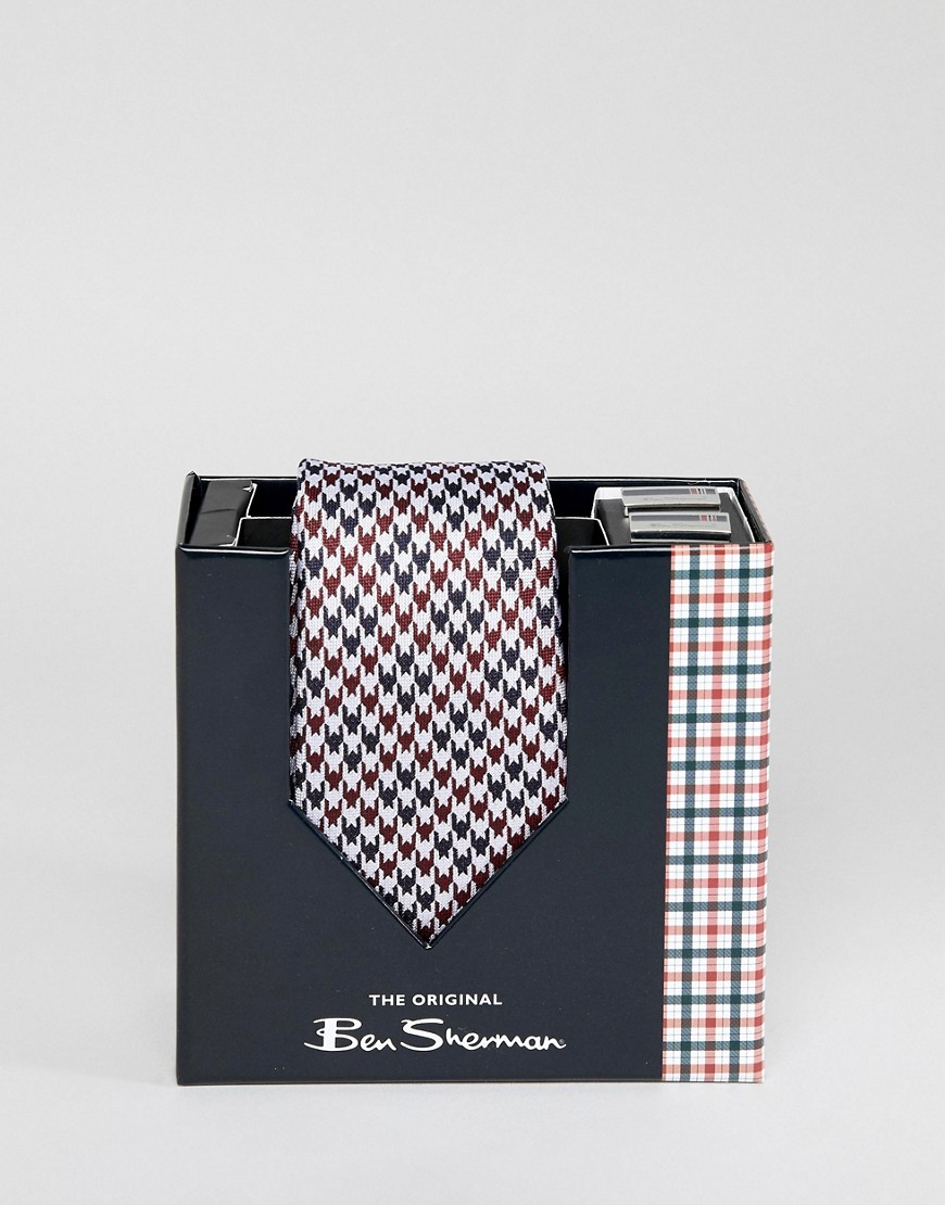 Ben Sherman silk house checked tie & cufflinks set - Red
