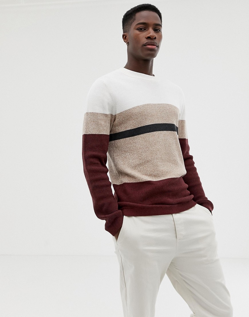 Selected Homme knitted jumper with block stripes