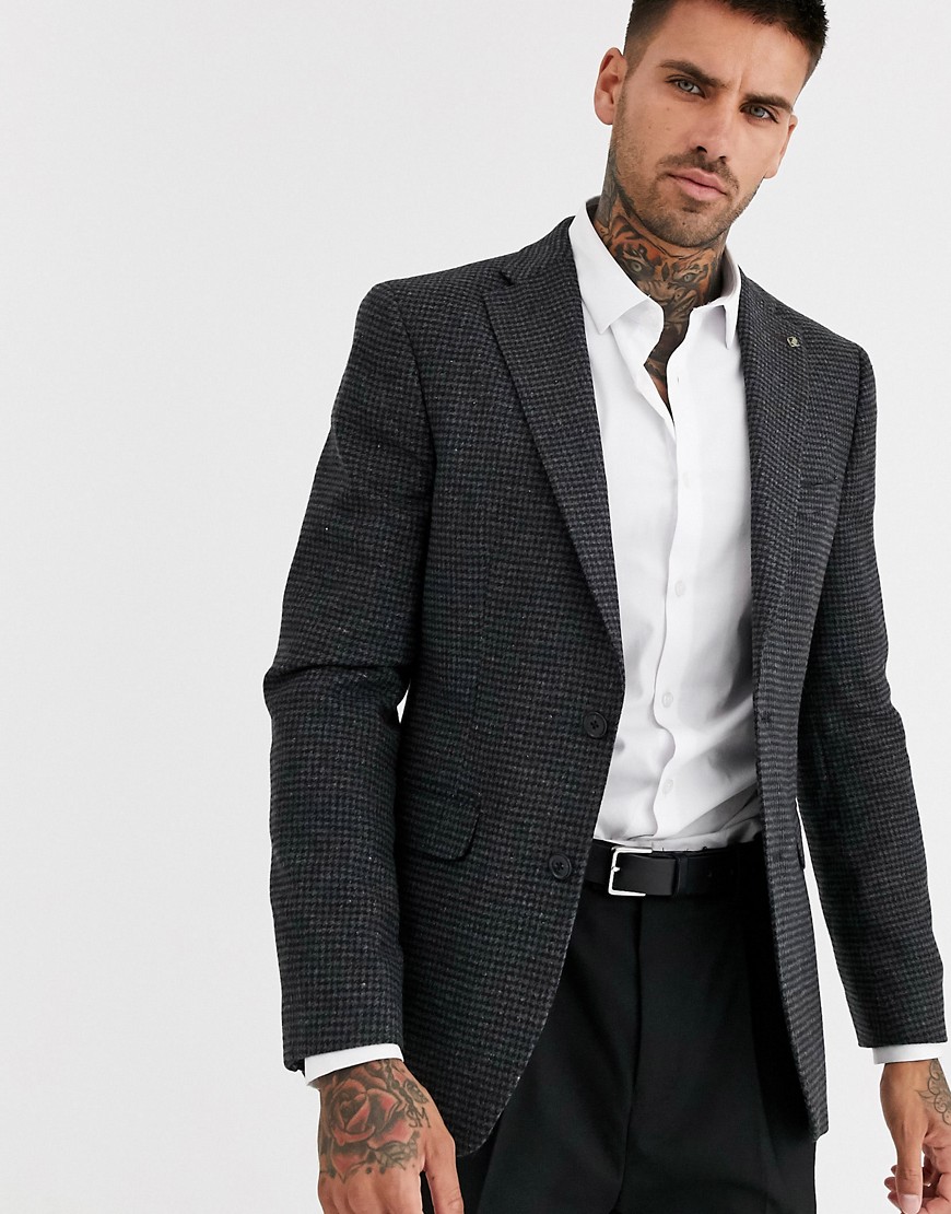 Burton Menswear wool blazers in grey dogtooth check